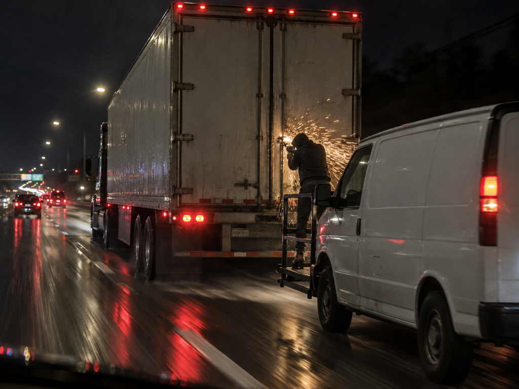 Täter steigen nachts auf der Autobahn aus einem Transporter in den Auflieger eines fahrenden Lkw